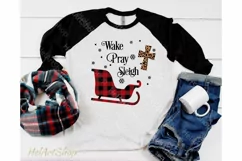 Wake Pray Sleigh Svg, Christmas Buffalo plaid svg, Cross svg Product Image 2