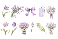 Watercolor Purple Tulip Clipart Product Image 1