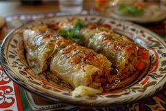Cabbage rolls stuffed with minced meat and rice, lying on a Product Image 1