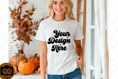 Bella Canvas 3001 Fall Woman Mockup,Fall white TShirt Mockup Product Image 1