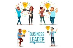 Attainment Concept Vector. Set Business Man And Woman. Product Image 1