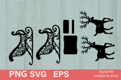 Christmas decoration svg, Christmas sleigh svg, reindeer svg Product Image 2