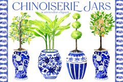 Chinoiserie Blue Jars. Watercolor Clipart Product Image 1