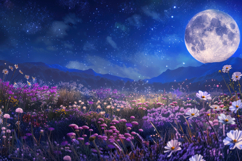 Moonlight with Flowers Background Wallpaper Product Image 1