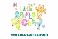 bunny cat chicken sports champions watercolor animals clipar Product Image 2