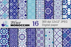 Blue Moroccan Digital Paper Pack / Blue Ethnic Tribal Geometric Ornamental Digital papers / Moroccan backgrounds / Scrapbooking Printable paper Product Image 1