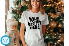 Bella Canvas 3001 Christmas, Woman white Tshirt Mockup Product Image 1