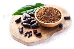 Cacao beans and powder isolated on white background Product Image 1