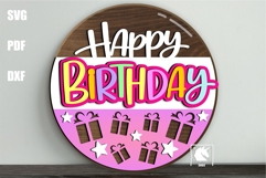 Happy Birthday Wood Round Sign SVG | Birthday Wall Decor Product Image 1