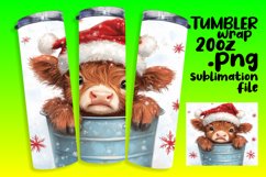 Watercolor Christmas Cow Tumbler Wrap - Festive 20oz Design Product Image 1