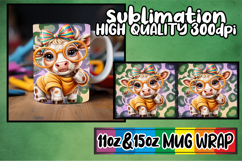 Bright journeys sublimation mug wrap, Cute Cow Product Image 1