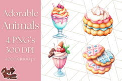 Pastel Sweet Treats Clipart, Ice Cream, Cakes, Donuts Png Product Image 1