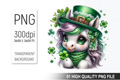 St. Patrick’s Day Horse with Hat Clipart, Shamrocks PNG Product Image 1