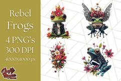 Floral Punk Frogs PNG - Neon Reble Grunge Amphibians Clipart Product Image 1