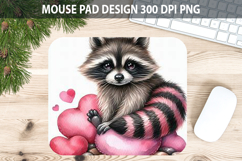 Watercolor Raccoon Mouse Pad Sublimation - Valentines PNG Product Image 1