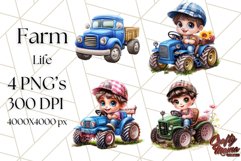 Kids Farm Clipart, Cute Farmer and Farm Animal PNG Product Image 1