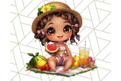 Chibi Summer Girls Clipart PNG, Bright Kawaii Summer Art Product Image 4