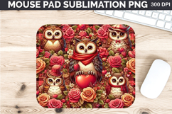 Watercolor Owl Mouse Pad Sublimation - Valentines PNG Product Image 1