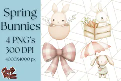 Spring Bunnies PNG Watercolor Bunny Clipart, Pastel Easter Product Image 1