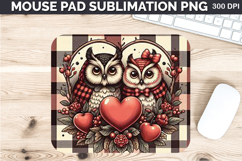 Watercolor Owls Mouse Pad Sublimation - Valentines PNG Product Image 1