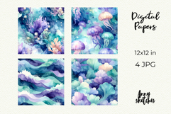Mermaidcore Digital Paper Watercolor Seamless Patterns Product Image 2