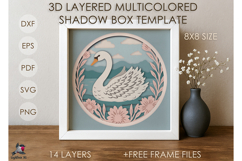 White Swan Lake Colored Shadow box SVG Papercut template Product Image 1