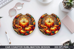 Pumpkin Car Coaster Sublimation| Halloween Coaster PNG Product Image 1