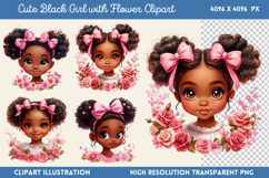 Cute Black Girl with Flower Clipart PNG Product Image 1