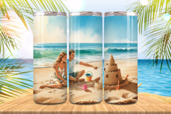 Couple in beach and make Sand Castle Tumbler Wrap PNG Sublim Product Image 1