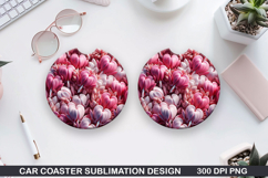 Flowers Car Coaster Sublimation| Flowers Coaster PNG Design Product Image 1
