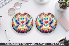 Dove Car Coaster Sublimation, Valentines Coaster PNG Design Product Image 1