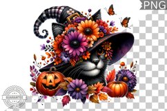 Halloween Cat Flowers Sublimation - Clipart PNG Design Product Image 1