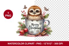 png watercolor clipart - baby owl in the mug Product Image 1