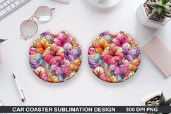 Flower Car Coaster Sublimation| Summer Coaster PNG Design Product Image 1