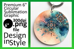 Chic Round Design for Keychain PNG , Watercolor Patter Product Image 1