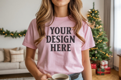 Bella Canvas 3001 Heather Peach Christmas Shirt Mockup, Tran Product Image 1
