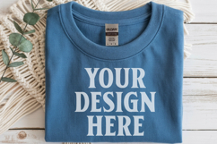 Carolina Blue Gildan 5000 Flat Lay Tshirt Mockup, G5000 mock Product Image 1