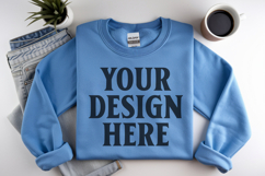 Carolina Blue Gildan 18000 Folded Flat Lay Mockups Product Image 1