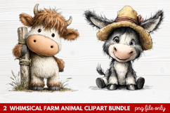 Whimsical Farm Animal Clipart | Cute Farm Animals PNG Set Product Image 1