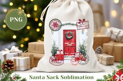 Christmas Red Door Santa Sack, Christmas Gift Bag Design Product Image 1