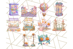 Pastel Halloween Town PNG Clipart, Spooky Shops &amp; Homes Png Product Image 4