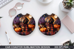 Halloween Dog Car Coaster Sublimation| Halloween Coaster PNG Product Image 1