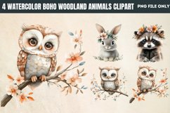 Watercolor Boho Woodland Animals Clipart PNG Product Image 1