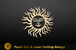 Wooden sun face with wavy rays image Laser cut Product Image 1