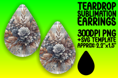 Unique Teardrop Earrings Sublimation PNG , Autumn Flower Product Image 1