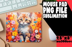 Adorable Kitty in Floral Mouse Pad Design PNG Product Image 1