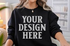 Gildan 18000 Black Mockup , Crewneck Sweatshirt Boho Mock-up Product Image 1