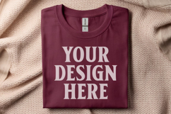 Gildan 64000 Maroon Folded Tshirt Mockup Product Image 1
