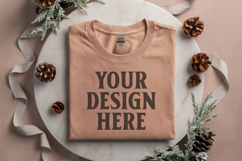 Gildan 5000 Sand Folded Christmas Mockup, G5000 mockup Product Image 1