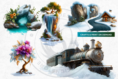 Watercolor Winter Landscapes and Snowy Cabin Illustrations Product Image 12